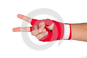 Martial Arts Man Hand with Red Boxing Wraps