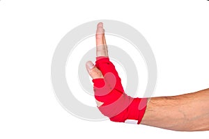 Martial Arts Man Hand with Red Boxing Wraps