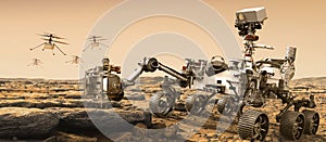 Martian drones and mars rover colonization Elements of this image furnished by NASA 3D illustration