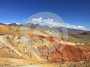 Martian landscape on Earth. Kyzyl-Chin or Altai Mars red rocks mountains. Altai. Russia