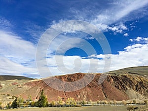 Martian landscape on Earth. Kyzyl-Chin or Altai Mars red rocks mountains. Altai. Russia