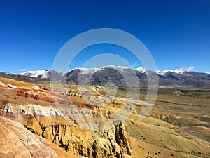 Martian landscape on Earth. Kyzyl-Chin red rocks mountains. Altai Mars. Russia