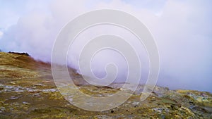 Martian landscape Geothermal activity, Hot steam erupts from the ground, Iceland,