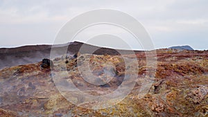 Martian landscape Geothermal activity, Hot steam erupts from the ground, Iceland,