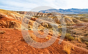 Martian landscape, multi-colored mountains of Kyzyl-Chin, Republic Altai, Siberia, Russia