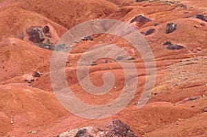 Martian like landscape with red deserty surface