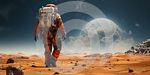 Martian on planet Mars. Habitable world and colonization concept. Generative AI
