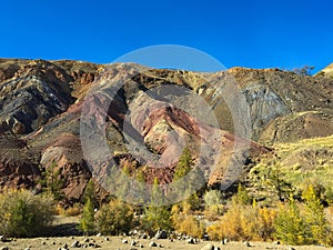 Martian rocky landscape on Earth. Kyzyl-Chin or Altai Mars red rocks mountains. Altai. Russia