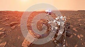 Martian rover Curiosity on surface of red planet Mars