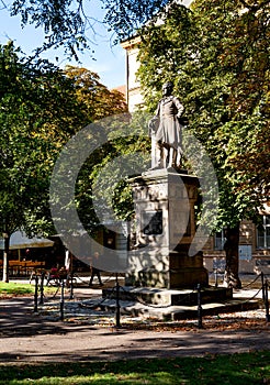 Martin Kopecky monument in Kopeckeho Sady park in Pilsen city, Czech Republic