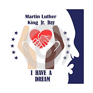 Martin Luther King Day flyer, banner or poster. Mlk background with a beautiful portrait of Martin Luther. Vector