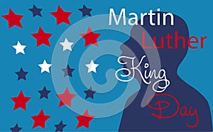 Martin Luther King Jr. Day greeting card design. MLK Day lettering inspirational quote, US flag background