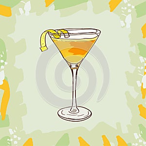 Martinez cocktail illustration. Alcoholic classic bar drink hand drawn vector. Pop art