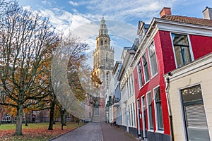 Martini church tower in the late afternoon autumn in Groningen