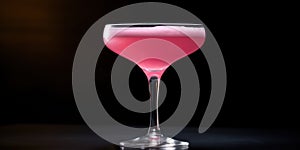 Martini Cocktail Glass On Black Background. Pink Alcoholic Beverage For Party. Elegant Fancy Drink, Mixology. AI generated