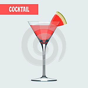 Martini cocktail glass with watermelon vector