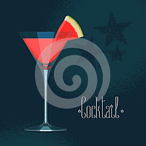 Martini cocktail glass with watermelon vector