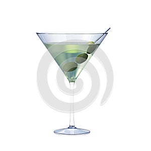 Martini cocktail with olives isolated on white background