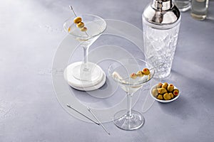 Martini cocktail with vodka, vermouth and olive garnish