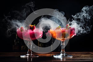 Martini cocktails clashing in bar, cheers toasting concept for vibrant social scene photo