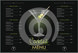 Martini glass. Cocktail menu design.