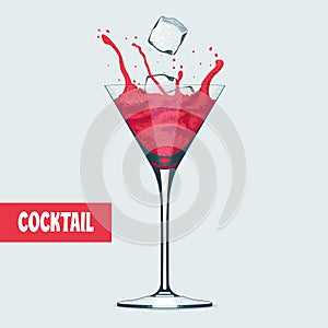 Martini glass with Cosmopolitan cocktail vector