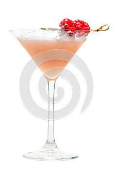 Martini glass of French Horn cocktail. Cold fresh pale pink