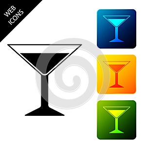 Martini glass icon isolated on white background. Cocktail icon. Wine glass icon. Set icons colorful square buttons