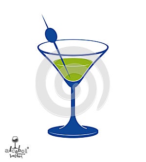 Martini glass with olive berry, alcohol and entertainment theme