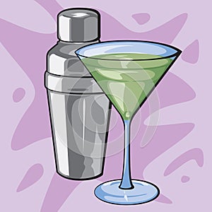 Martini Glass and Shaker