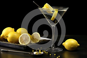 martini glass with a twist of lemon on the edge