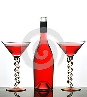 Martini glasses and red wine