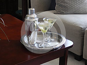 Martini glasses and shaker