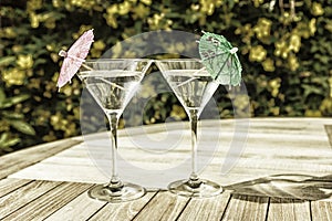 Martini glasses in the summer sunshine