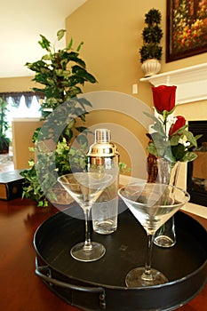 Martini glasses on tray