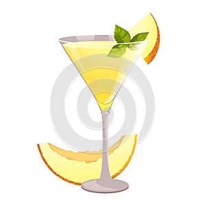 Martini with melon.Alcohol drink with vermouth,melon and mint.