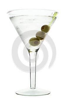 Martini with olive, white background