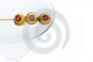 Martini olives on a skewer