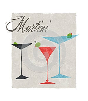 Martini Stylized Retro Illustration With Lettering