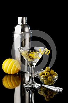 Martini vermouth drink isolated on black background