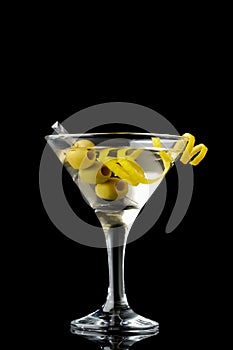 Martini vermouth drink isolated on black background