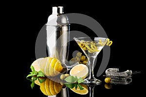 Martini vermouth drink isolated on black background