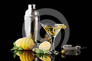 Martini vermouth drink isolated on black background