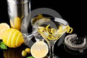 Martini vermouth drink isolated on black background