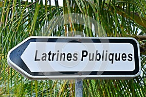 Martinique, a toilet sign in Le Diamant in West Indies