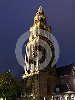 Martinitoren at night in Groningen