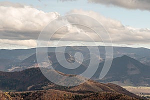 Martinske hole on Mala Fatra mountains from hiking trail bellow Kecka hill in autumn Sulovske skaly mountains in Slovakia