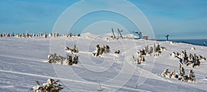 Martinske hole ski resort in winter Mala Fatra mountains in Slovakia