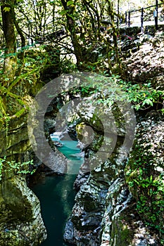 Martvil Canyon, Georgia, Kutaisi. River, lakes, waterfalls.