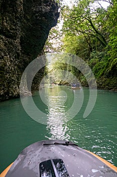 Martvili canyon in Georgia. Beautiful natural canyon with mountain river.